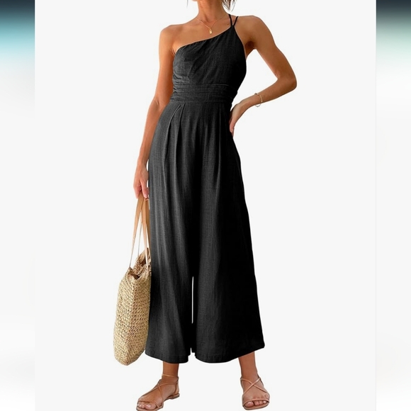 Anrabess One Shoulder Linen Blend Jumpsuit - Picture 1 of 9